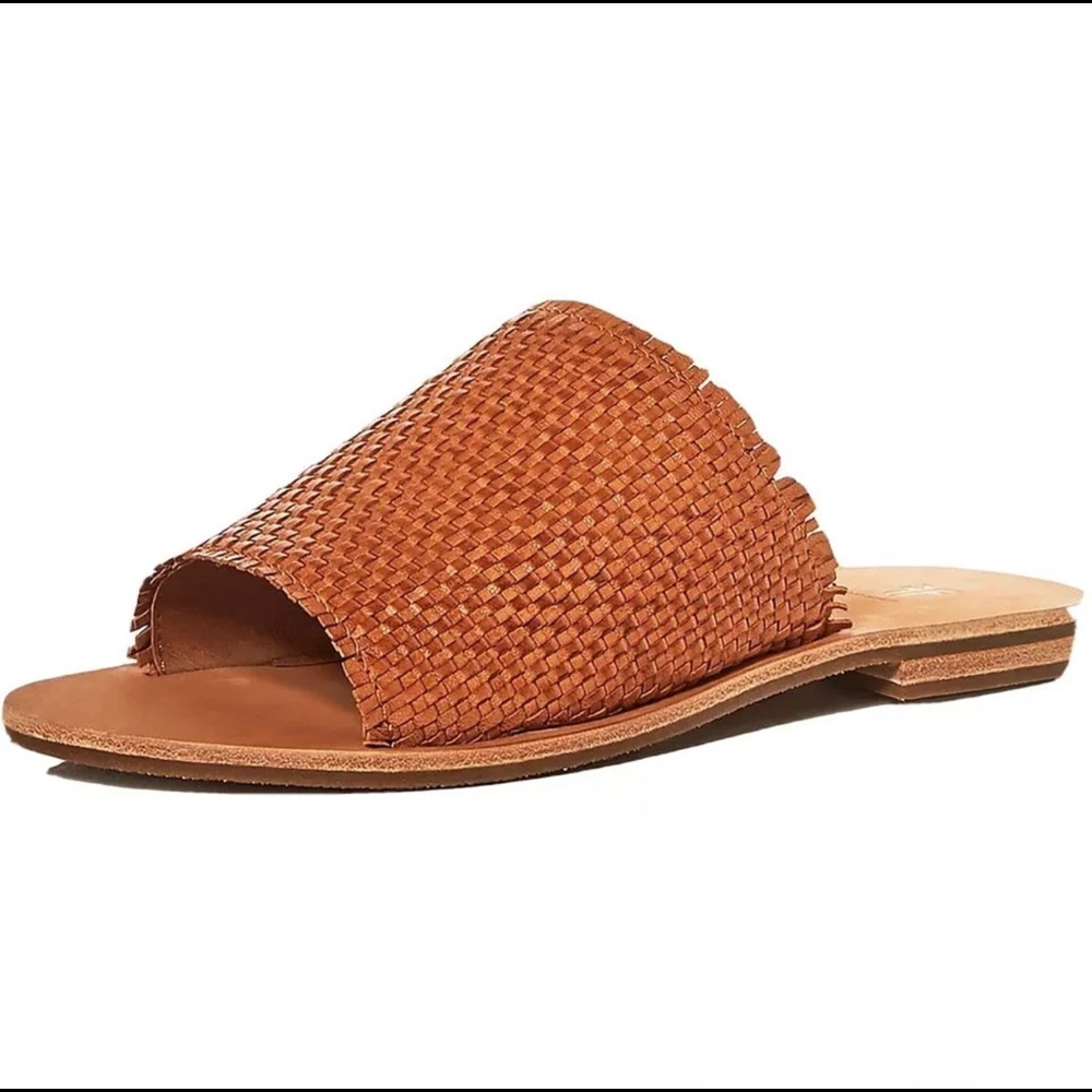 Frye Womens Riley Woven Tan Round Toe Slide Sandals Shoes